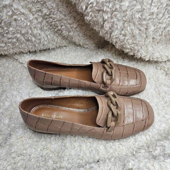 Kate Spade New‎ York Rowan Square Toe Croc Embossed Leather Loafers sz 9